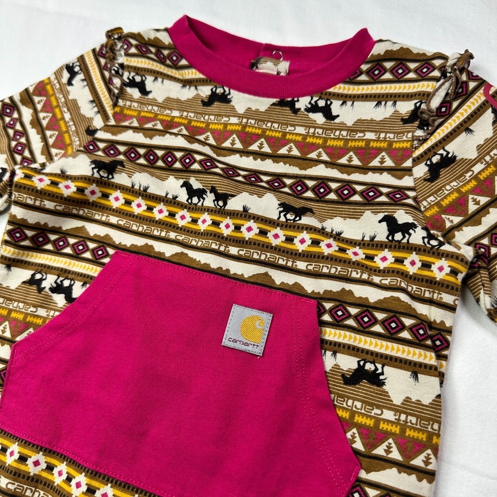 Carhartt Girls One Piece 3 Months Horses Outfit Pink Brown Western‎
